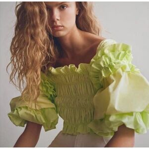 Zara Lime Green Voluminous Poplin Crop Top